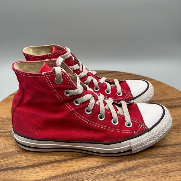 Converse All Star Chuck Taylor Shoes Womens Size 8 Red Hi Tops Skate Sneakers - Picture 1 of 8